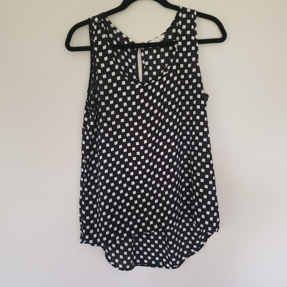 Pleione black & white print tank top blouse S